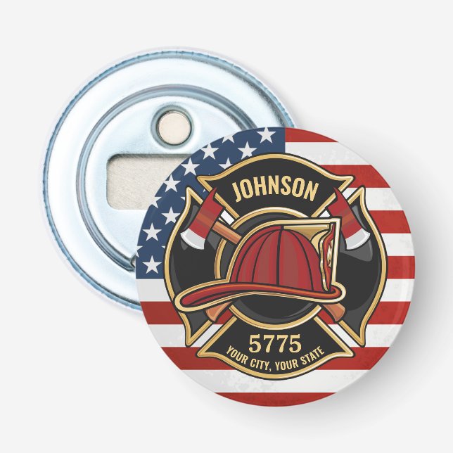 Firefighter Fire Rescue Department USA Flag Custom Flaschenöffner (Vorderseite)