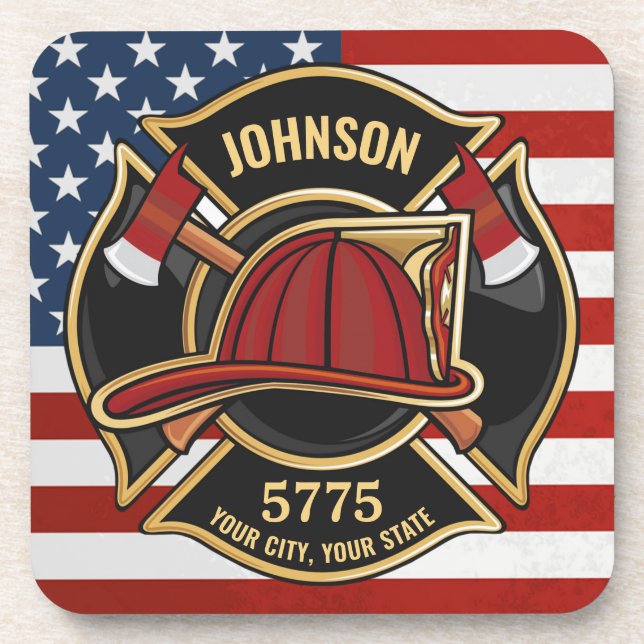 Firefighter Fire Rescue Department USA Flag Custom Getränkeuntersetzer (Vorderseite)