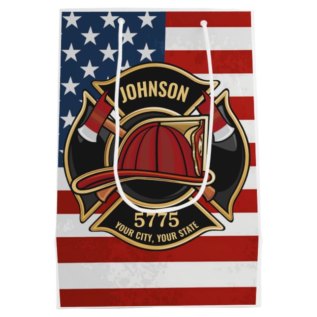 Firefighter Fire Rescue Department USA Flag Custom Mittlere Geschenktüte (Rückseite)
