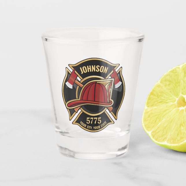 Firefighter Fire Rescue Department USA Flag Custom Schnapsglas (Vorderseite)