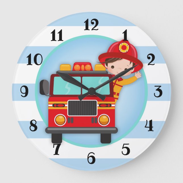 Firefighter Fire Truck Brown Große Wanduhr (Vorderseite)