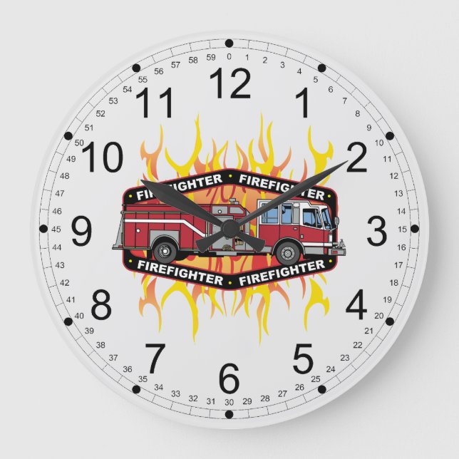 Firefighter Fire Truck Große Wanduhr (Vorderseite)