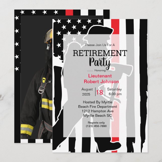 Firefighter Foto American Flag Retirement Party Einladung (Vorne/Hinten)