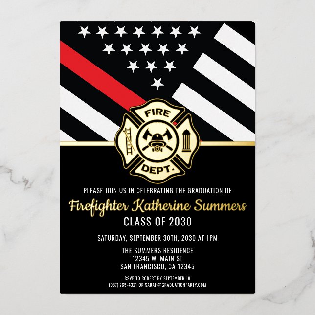 Firefighter Graduation Party Thin Red Line Flag Folieneinladung (Vorderseite)