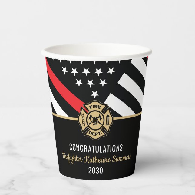 Firefighter Graduation Party Thin Red Line Flag Pappbecher (Vorderseite)