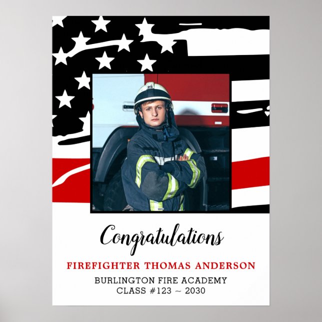 Firefighter Graduation Party Thin Red Line Foto Poster (Vorne)