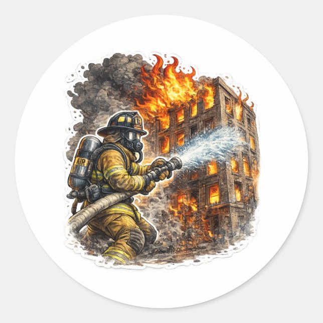 Firefighter Hero Fighting Fire Rescue Sticker (Vorderseite)