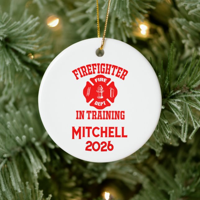 Firefighter In Training Graduation Keramik Ornament (Baum)