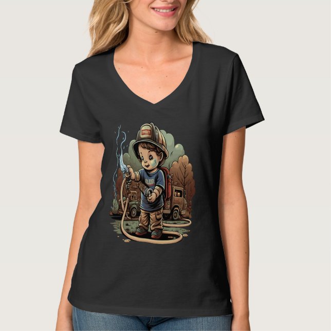 Firefighter Kids Little Fireman Fire Hose Firetruc T-Shirt (Vorderseite)