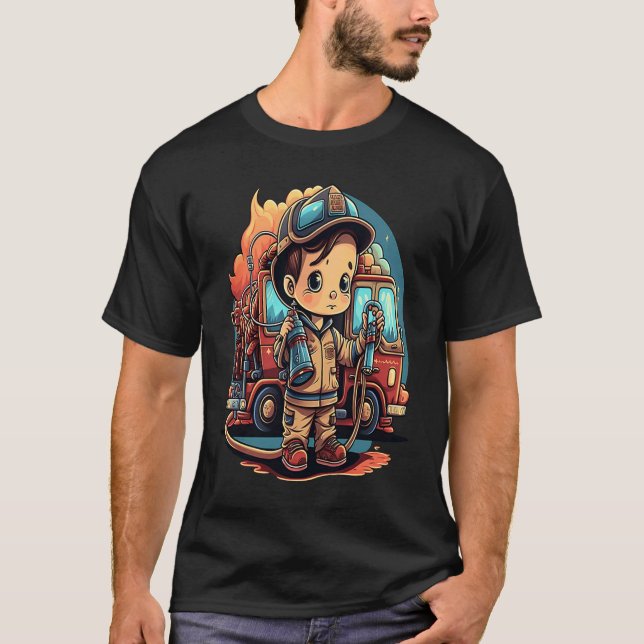 Firefighter Kids Little Fireman Fire Hose Firetruc T-Shirt (Vorderseite)