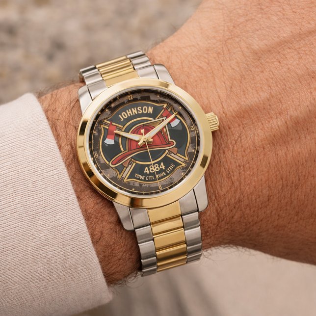 Firefighter NAME Fireman Fire Department USA Flag Armbanduhr (Von Creator hochgeladen)