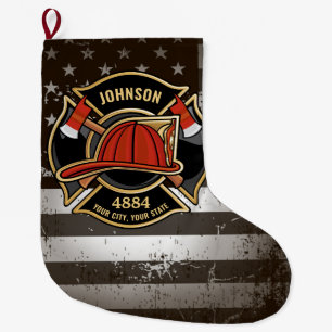 Firefighter NAME Fireman Fire Department USA Flag Großer Weihnachtsstrumpf