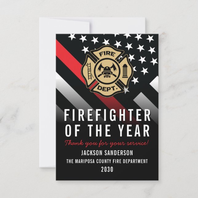 Firefighter of the Year Employee Logo Red Line Karte (Vorderseite)