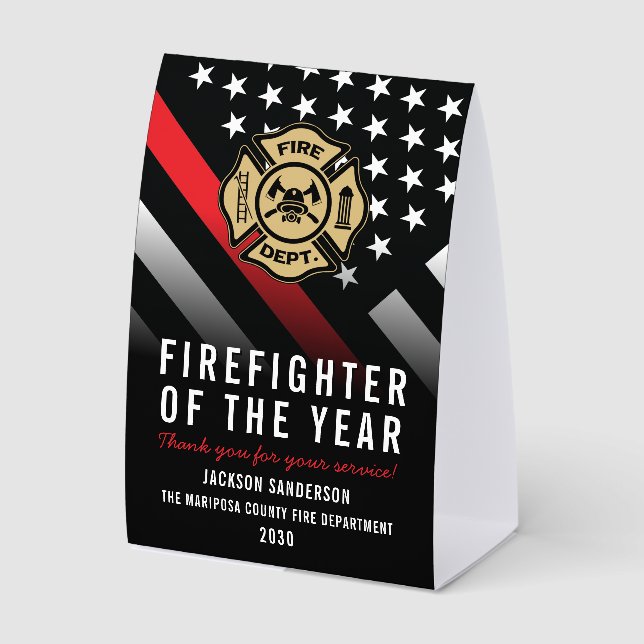 Firefighter of the Year Employee Logo Red Line Tischaufsteller (Vorderseite)