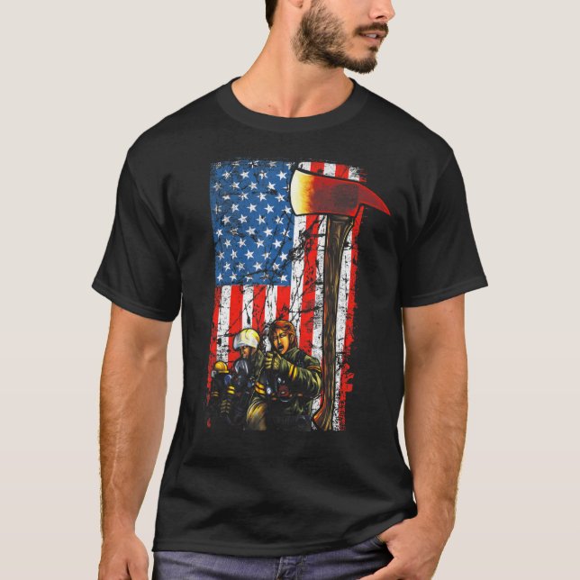 Firefighter Red Ax gestört Fireman American Fl T-Shirt (Vorderseite)