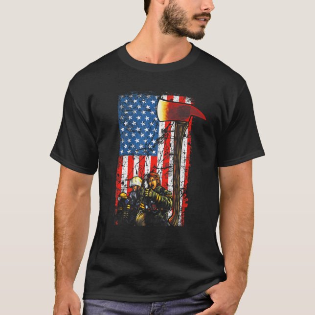 Firefighter Red Ax gestört Fireman American Fl T-Shirt (Vorderseite)