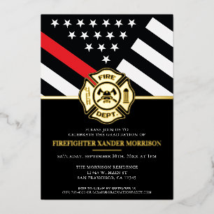 Firefighter Red Line Flag Fireman Abschluss Folieneinladung