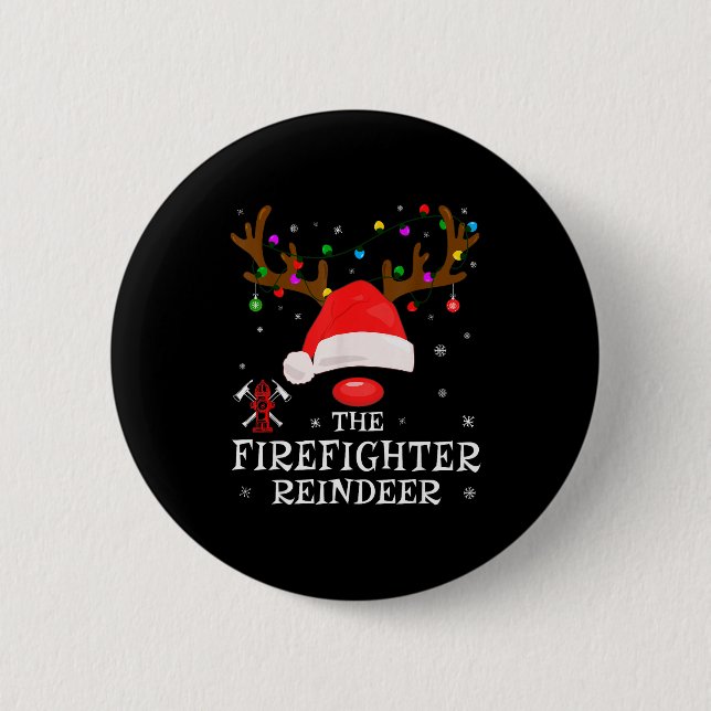 Firefighter Reindeer Family Matching Christmas Pjs Button (Vorderseite)