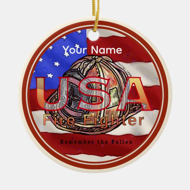 Firefighter remember the fallen custom name  keramik ornament (Vorne)