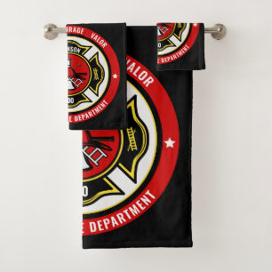 Firefighter Rescue ADD NAME Fire Department Abzeic Badhandtuch Set