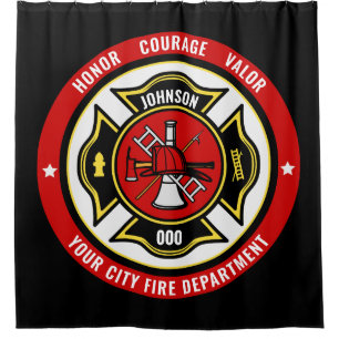 Firefighter Rescue ADD NAME Fire Department Abzeic Duschvorhang