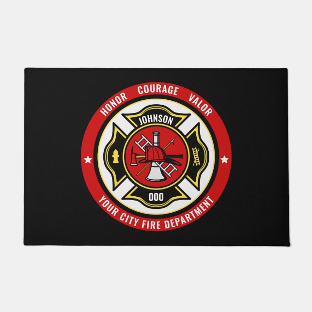Firefighter Rescue ADD NAME Fire Department Abzeic Fußmatte (Vorderseite)