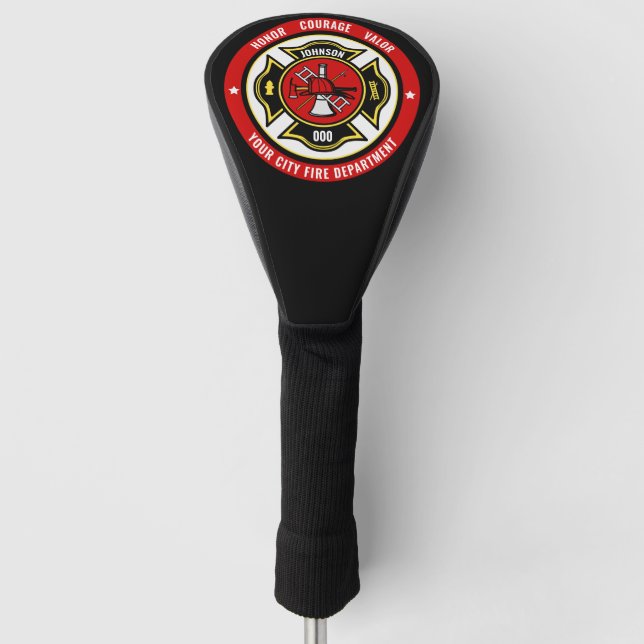 Firefighter Rescue ADD NAME Fire Department Abzeic Golf Headcover (Vorderseite)