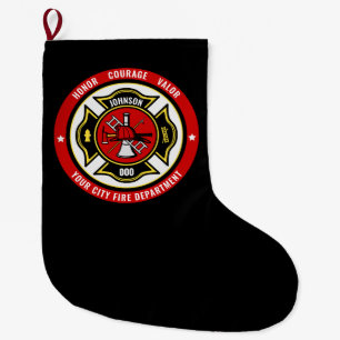 Firefighter Rescue ADD NAME Fire Department Abzeic Großer Weihnachtsstrumpf