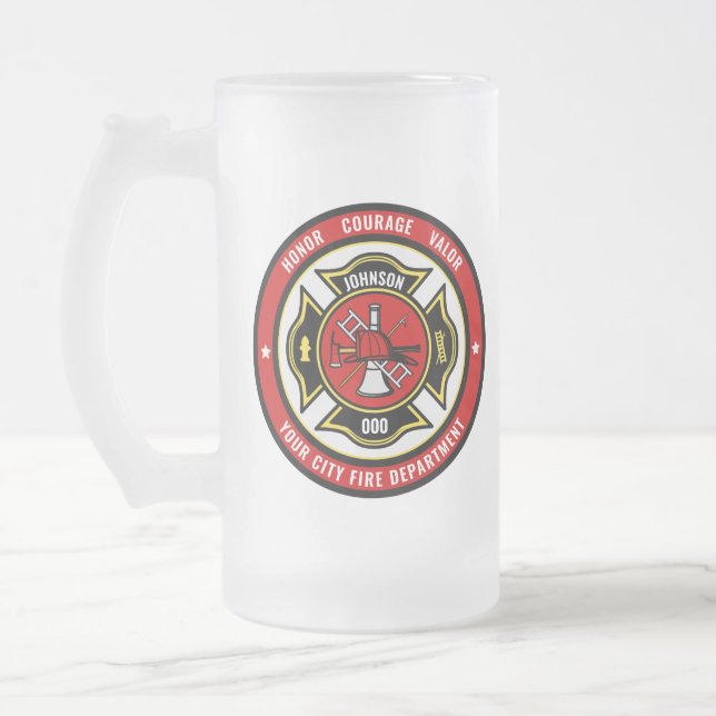 Firefighter Rescue ADD NAME Fire Department Abzeic Mattglas Bierglas (Links)