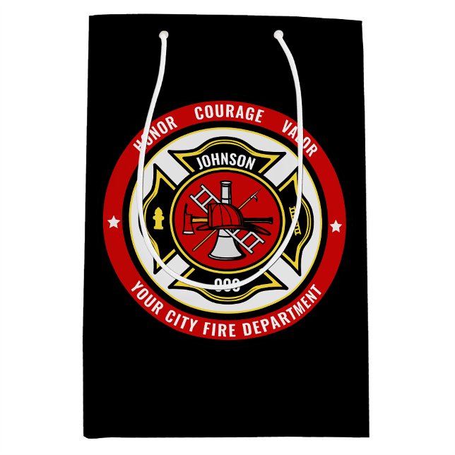 Firefighter Rescue ADD NAME Fire Department Abzeic Mittlere Geschenktüte (Von Creator hochgeladen)