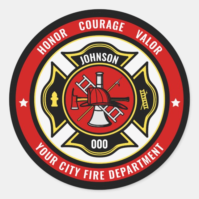 Firefighter Rescue ADD NAME Fire Department Abzeic Runder Aufkleber (Vorderseite)