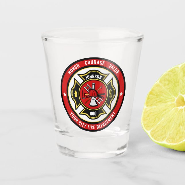 Firefighter Rescue ADD NAME Fire Department Abzeic Schnapsglas (Vorderseite)