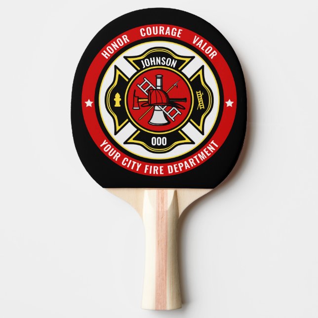 Firefighter Rescue ADD NAME Fire Department Abzeic Tischtennis Schläger (Vorderseite)