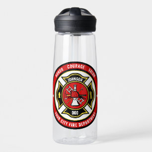 Firefighter Rescue ADD NAME Fire Department Abzeic Trinkflasche