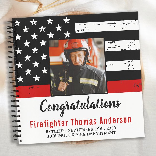 Firefighter Retirement Foto Thin Red Line Gast Notizbuch (Von Creator hochgeladen)