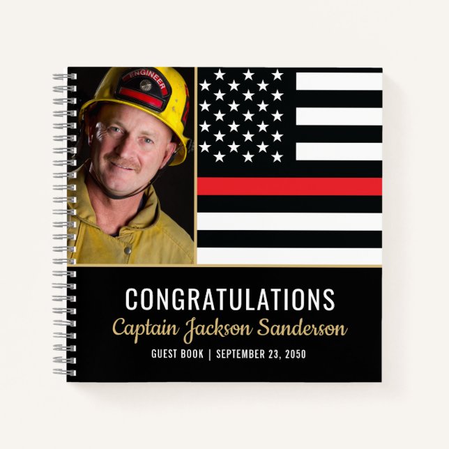 Firefighter Retirement Red Line Foto Gästebuch Notizbuch (Vorderseite)