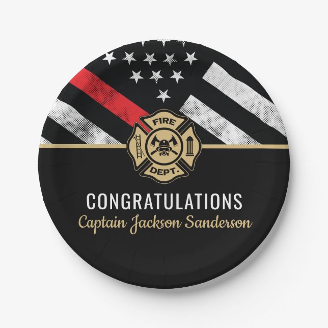 Firefighter Retirement Thin Red Line Pappteller (Vorderseite)