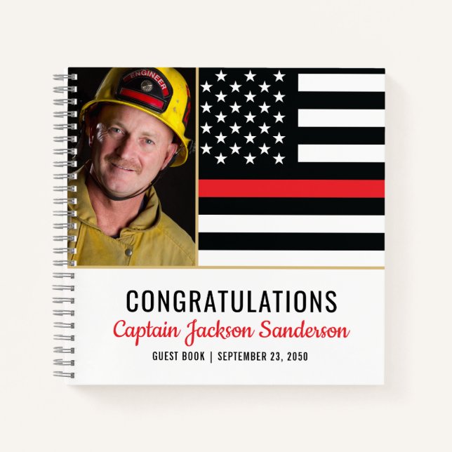 Firefighter-Ruhestand Party Red Line Flaggen-Foto Notizbuch (Vorderseite)
