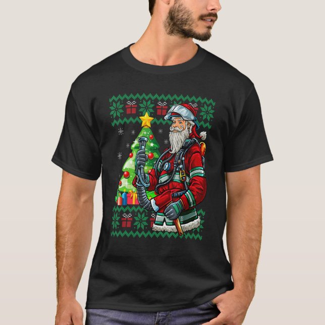 Firefighter Santa Claus Fireman Ugly Christmas Swe T-Shirt (Vorderseite)