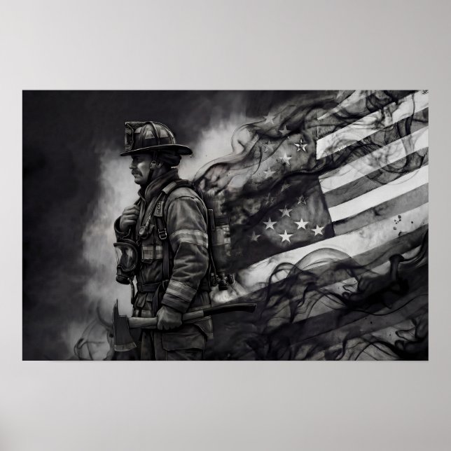 Firefighter Smoke Ink American Flag Tribute Poster (Vorne)