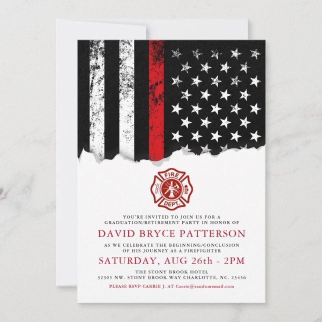 Firefighter Style American Flag Party Invitation b (Devant)