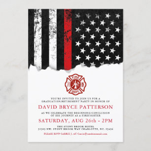 Firefighter Style American Flag Party White Einlad Einladung