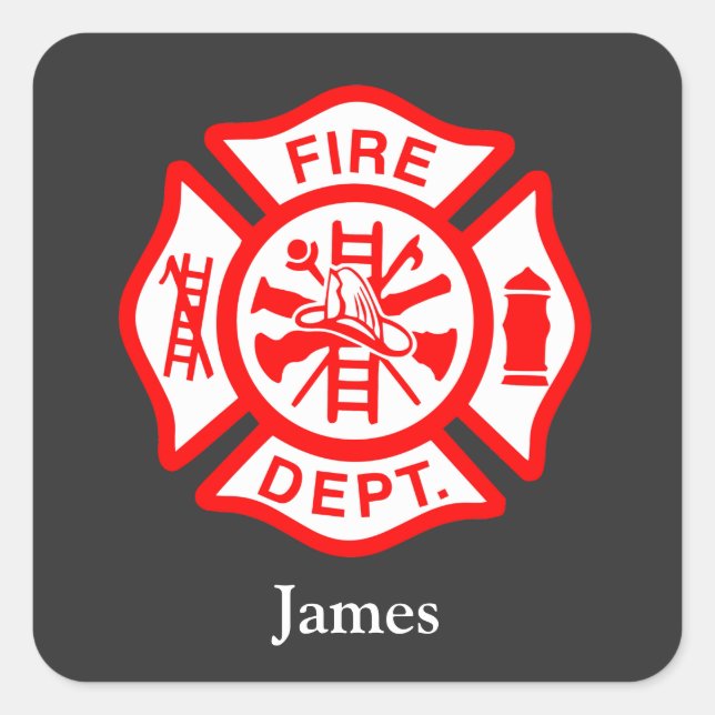 Firefighter Symbol Fireman Logo-Individuelle Name Quadratischer Aufkleber (Vorderseite)