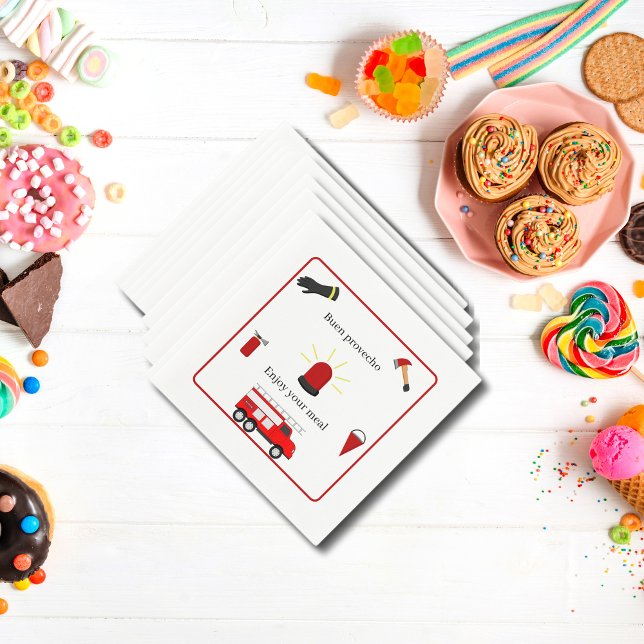 Firefighter-Thema Weißes zweisprachiges Papier Nap Serviette (firefighter themed birthday party for boys napkins, bilingual text. Multilingual project.)