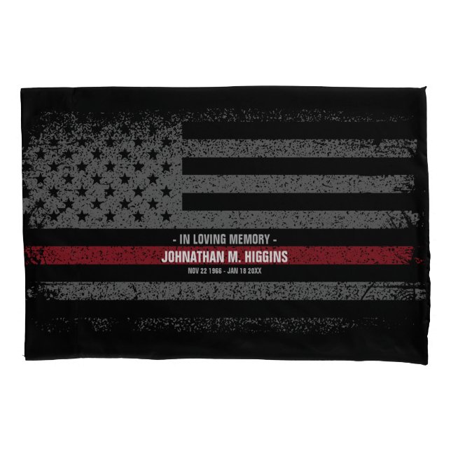 Firefighter Thin Red Line Amerikanische Flagge Kissenbezug (Vorderseite)