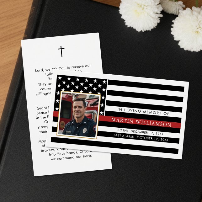 Firefighter Thin Red Line Flag Photo Prayer Card (Créateur téléchargé)