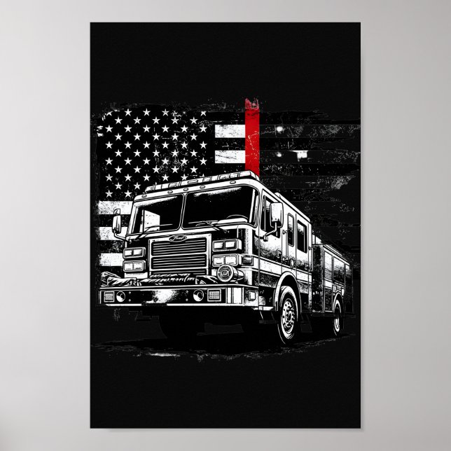 Firefighter Thin Red Line Grunge Flag Poster (Vorne)