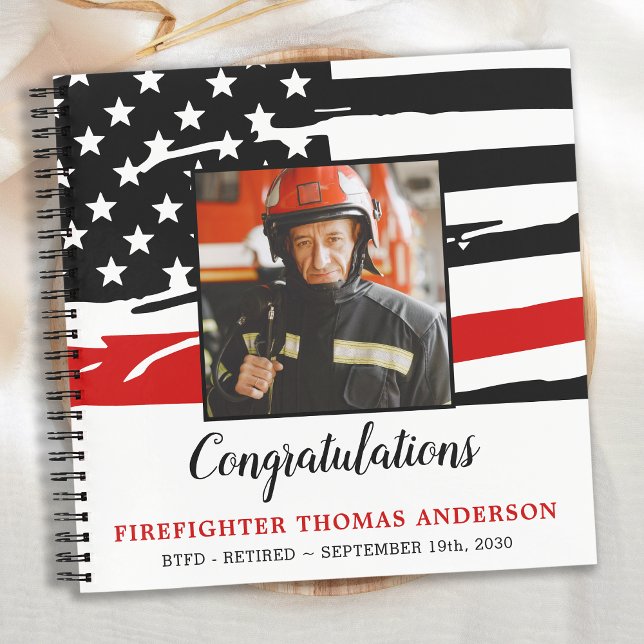 Firefighter Thin Red Line Retirement Foto Guest Notizbuch (Von Creator hochgeladen)