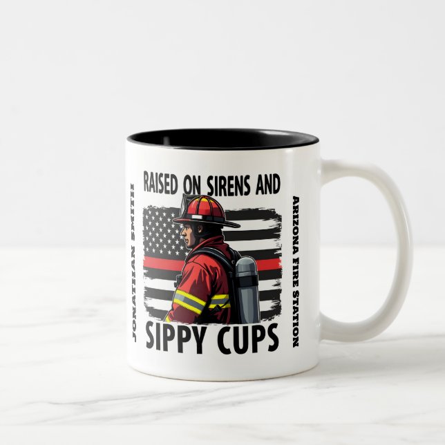 Firefighter  US Flag with Thin Red Line Zweifarbige Tasse (Rechts)