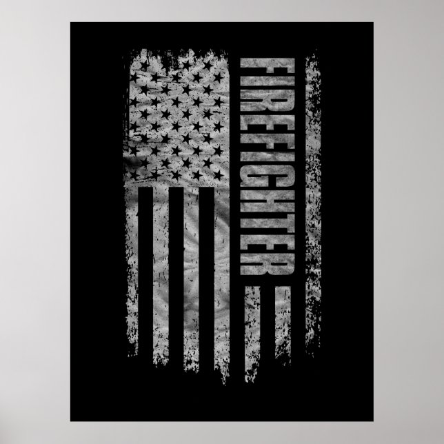 Firefighter USA Flag Distressed design Poster (Vorne)